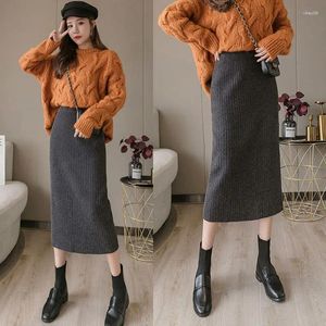 Jupes Vintage femmes automne hiver épais pull jupe élastique taille haute plissée Midi tricoté crayon femme élégante S R344
