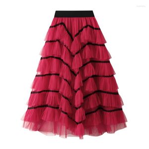 Rokken Vintage Vrouwen Elegante Multilayer Ruches Tutu Rok Hoge Taille Pluizige Dans Taart Fee Tule Party Lang