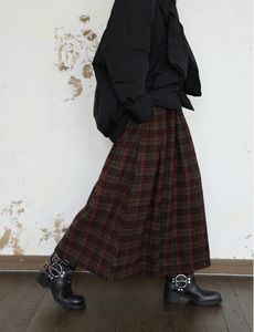 Jupes Vintage femmes longues poches à plaid fausse laine pour dames automne hiver A-line lâche occasionnelle haute jupe midi l871