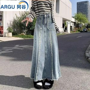 Jupes vintage de la jupe longue de denim de la jupe décontractée slim jean jean streetwear streetwear high taille midi jeans