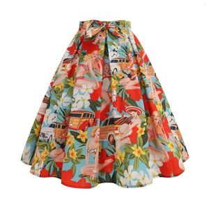 Jupes vintage la longueur du genou de la femme vintage mignon imprimé sucré avec bow taille skirt ourpe artistique confortable y2k