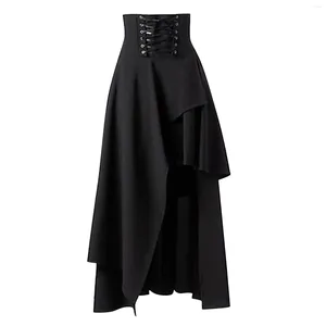 Jupes Vintage Femmes Steampunk Gothique À Lacets Jupe Médiévale Fée Noire Victorienne Costume Asymétrique Performance Vêtement