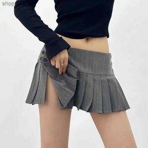 Rokken vintage y2k gestreepte geplooide rok vrouwen sexy preppy stijl lage taille knop slanke A-line micro mini rok streetwear