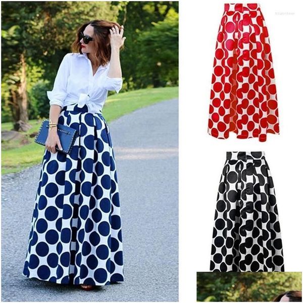 Faldas Vintage Cremallera Cintura Alta Lunares Impreso Maxi Falda Otoño Casual Elegante Mujer Largo Negro / Azul / Rojo Faldas Plisadas Drop Dhjqy