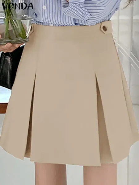 Jupes Vonda Elegant Femmes 2024 Été décontracté haute taille plissée mini jupe en liberté de mode solide de base