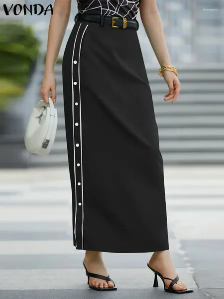 Jupes VONDA Femmes élégantes Maxi 2024 Mode Casual Automne Taille haute Jupe longue Boutons amples Streetwear Pantalon Femme