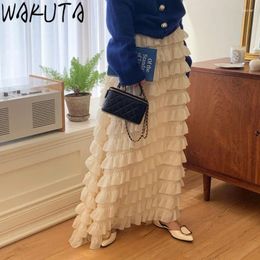 Jupes Wakuta Chic en couches en couches Cake Women 2024 Spring High Wirt Jupe coréenne causale A-Line Faldas Mujer 9B371