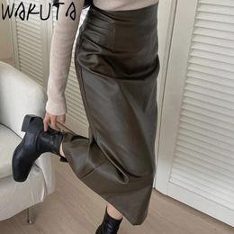 Faldas wakuta puar larga cintura alta delgada retroceder mujeres falda otoño invierno elegante consultorio coreano clásico sólido faldas ajustadas