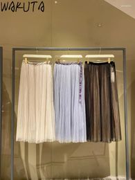 Jupes wakuta sweet décontractée A-line mujer faldas simple plile voile mid-longueur jupe fraîche japon moda ceinture tempérament falda