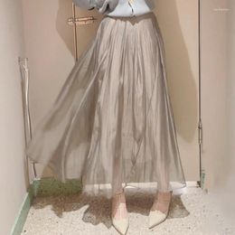 Jupes WAKUTA Y2k 2023 gothique automne hiver plissé mince Jupe longue taille haute couleur unie en mousseline de soie Jupe japonais Faldas Mujer Moda