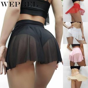 Faldas WEPBEL Mujeres Sexy Cintura Alta Chifón Mini Falda Señoras Elegante Verano Slik Thin See Through Irregular Short