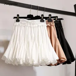 Jupes d'été en mousseline de soie blanche et noire, jupe courte pour femmes, mode coréenne, taille haute, Tutu plissée, Mini esthétique féminine, 2024