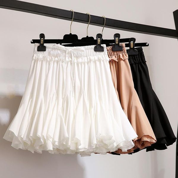 Jupes d'été en mousseline de soie blanche et noire, jupe courte pour femmes, mode coréenne, taille haute, Tutu plissée, Mini esthétique féminine, 2023