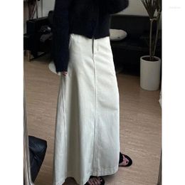 Jupes en jean blanc jupe longue femmes automne élégant mode coréenne taille haute a-ligne dos fendu Maxi Y2k décontracté streetwear