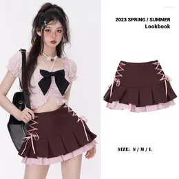 Jupes Mini jupe en dentelle blanche pour femmes fille Kawaii courte été mode coréenne vêtements Lolita fée Y2K taille haute Denim