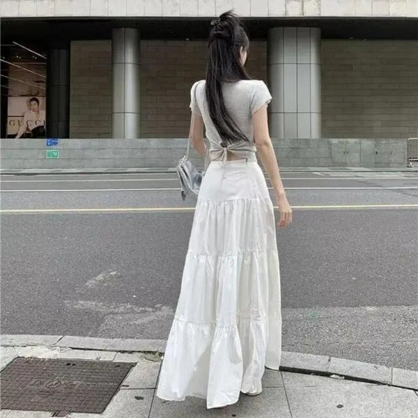 Faldas blancas largas clásicas clásicas platadas a-line boho falda fluida de flujo de verano