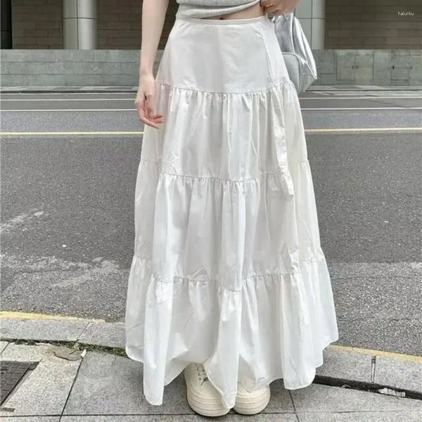 Faldas blancas de moda larga a una línea plisada boho falda flowy elastic chicas maxi chicas