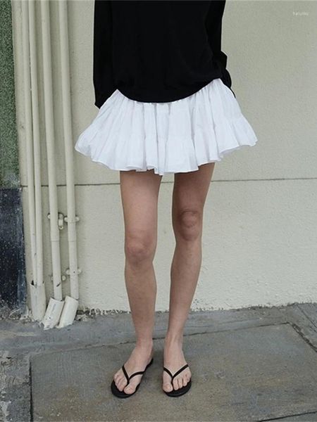 Faldas blancas de cintura baja falda hinchada sexy elegante a-line plisado femenino corto (con pantalones de seguridad) 2024 verano