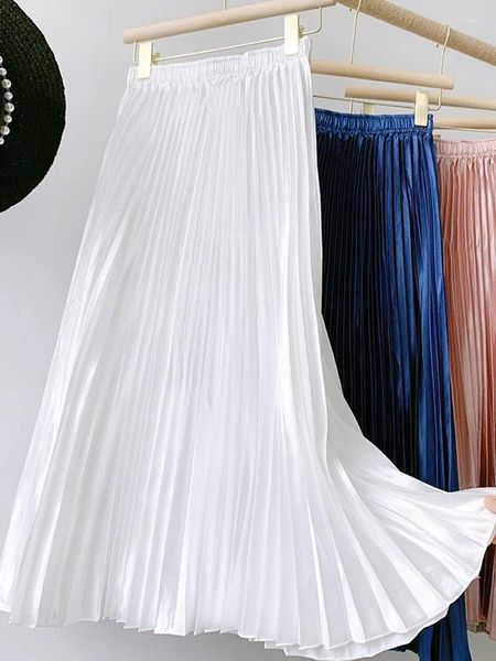 Jupes jupe plissée blanche femmes automne longue femme Vintage décontracté taille élastique élégant lâche couleur unie une ligne