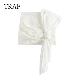 Jupes blanches Jupe courte Femme 2024 Vintage Rucched Bow Knot Femme Summer Y2k Streetwear Sexy High attendu