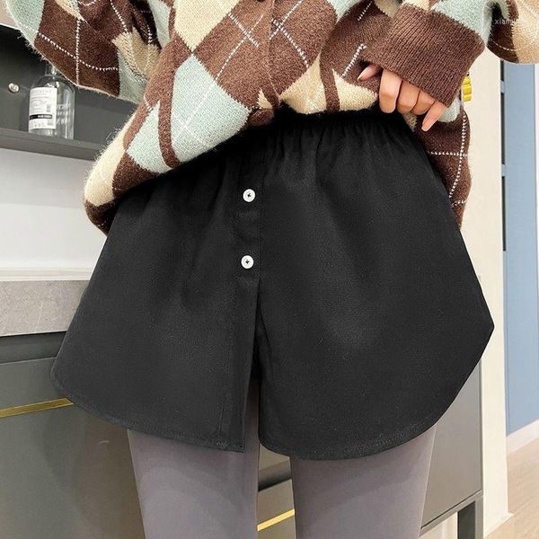 Faldas Blanco Pequeño Pedo Cortina Mujeres Mini Camisa Dobladillo Suéter Con Pantalones De Piel De Tiburón En Otoño E Invierno