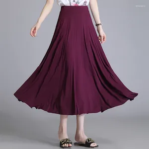 Rokken Wijnrood Hoog getailleerde rok Dames A-lijn Chiffon Geplooid Hangende elastische taille Middenlengte Stijl