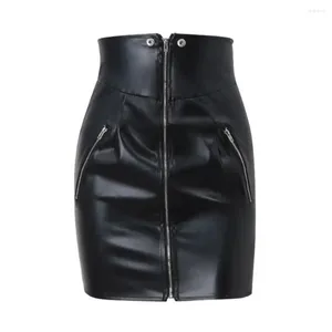 Jupes hiver mini jupe sexy taille haute faux cuir avec fermeture à glissière poches pour femmes style punk slim fit enveloppé