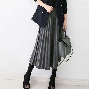 Rokken winterrok 2023 Vintage geplooide wol vrouwelijke hoge taille kwaliteit wollen zwarte midi faldas Koreaanse mode kleding