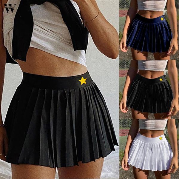 Jupes Womail mode plissé taille haute école Style jaune étoiles motif filles mince dames mince Mini jupe 2023 été