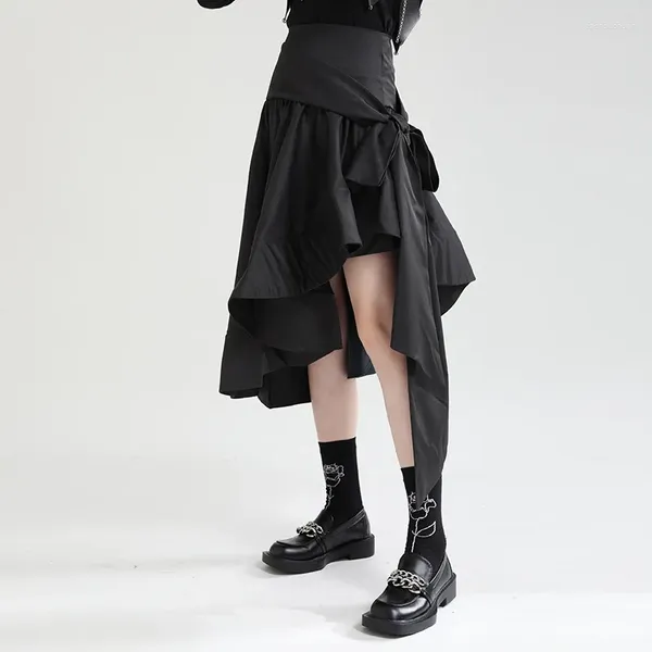 Faldas Mujer 2024 Verano Diseñador Modelo Falda Asimétrica Vestido Midi Con Lazo Negro