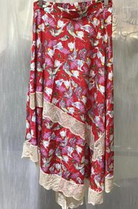 Jupes femme soie rouge floral imprimé jupe midi à taille élastique