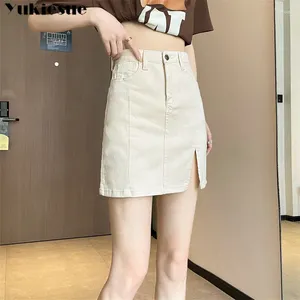 Jupes femme d'été mode couleur couleur haute jupe courte de style coréen de style coréen denim sexy slim fit anti-glare mini