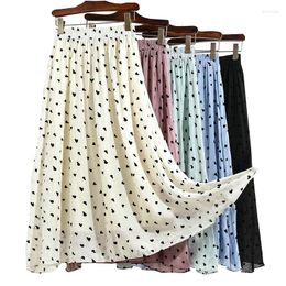 Faldas Mujer 2023 Primavera Verano moda coreana amor estampado estético elástico alta cintura Midi falda femenina gasa A-line largo