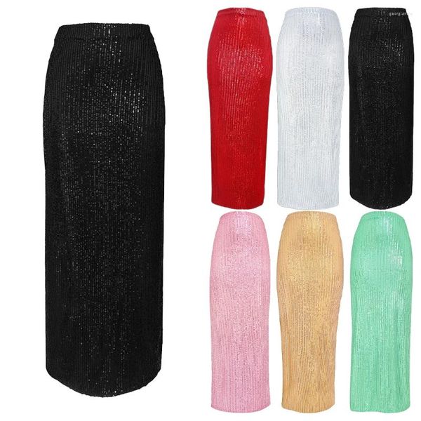 Jupes femmes 2024 élégant Maxi longue paillettes jupe VD4350 noir argent or rouge rose vert Bling brillant Y2k soirée