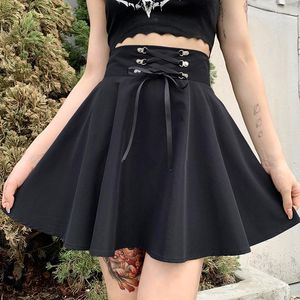 Faldas Mujer Básica Versátil Acampanada Casual Mini Falda Skater Cintura Alta Escuela Goth Punk Negro