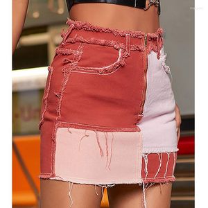 Rokken dames denim rok herfst mini mode kleding sexy 2023 zwart bruin harjuku plus size patchwork mid-taist billen billen