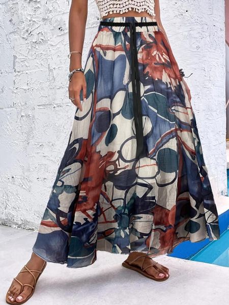 Faldas Falda larga bohemia con estampado floral para mujer: ¡perfecta para las vacaciones en la playa y el estilo diario!