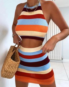 Rokken dames gebreide twee stuks sets Summer mode feest clubkleding mouwloze halter cami crop top mini bodycon lady outfit