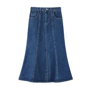 Rokken dames lange rechte denim rok vintage hoge taille jeans vrouwelijke streetwear casual pocket a-line potlood rokkenkirts