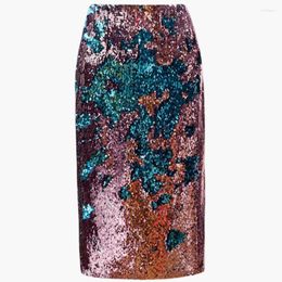 Skirts rokjes rok pailletten raken kleuren gesplitst herfst winter slank pakket hip dames mode potlood