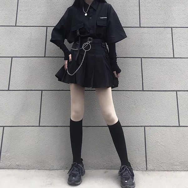 Jupes Costume Femme Été Version Coréenne De Wild Dark Loose BF Shirt Top Deux Pièces Harajuku Mail Punk