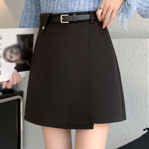 Rokken dames zoete hoogbouw afslanke a-lijn rok met riem solide kleur mode girly casual veelzijdige onregelmatige mini