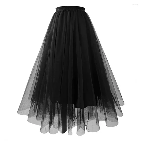 Jupes femmes jupe trapèze décontracté élégant femmes taille haute maille gaze plissée Maxi Tulle pour bal d'été