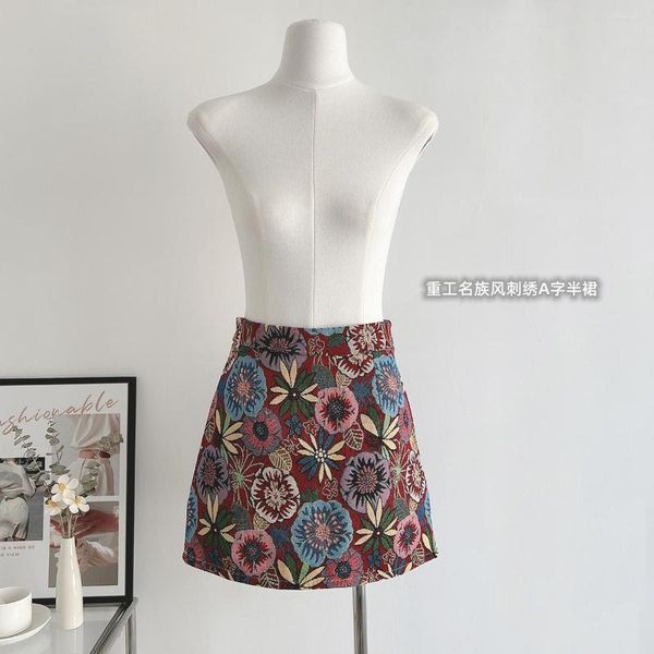 Faldas Mujer Boho Falda Bordado A-Line Mini Chic Vintage Bohemio Verano 2023