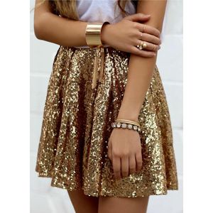 Jupes Femmes Bottoms Gold A-Line Sequin Jirt Bling Short Party Preed Summer Ladies High Wair Night Out Club Mini Jirtskirts