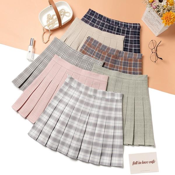 Jupes femmes jupe plissée à carreaux taille haute Mini mignon uniformes scolaires japonais dames Jupe Kawaii Saia Faldas Harajuku