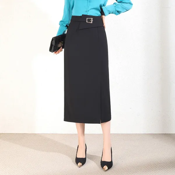 Faldas de mujer elegantes de cintura alta falda de un paso dividida primavera otoño Oficina señora elegante ajustado traje de trabajo de negocios largo 4XL 8909