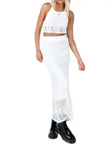 Rokken dames haken gebreide 2 -delige roksets y2k crop top bodycon sexy zomer strand badpak bedekt omhoog