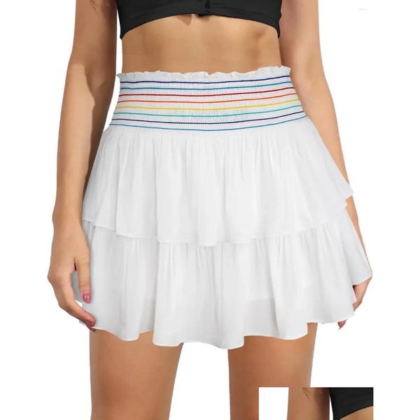 Faldas Mujeres Linda Cintura alta Volantes Mini Falda Dobladillo en capas Flared Flowy Casual Swing Beach Short Drop Entrega Ropa Ropa para mujer Otjsk