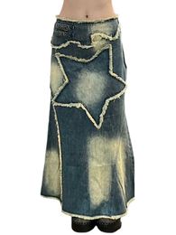 Jupes femmes Denim demi-robe Style Vintage étoile Patchwork fête Club printemps automne été jupe longue